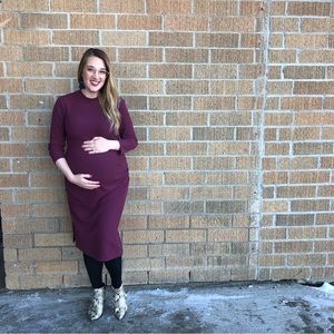 Old Navy Maternity Dress in burgundy. Midi length. Comfy and cute.